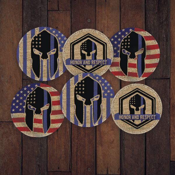 OSCO Blue Line American Spartan Set of 6 Circle Coasters Thumbnail