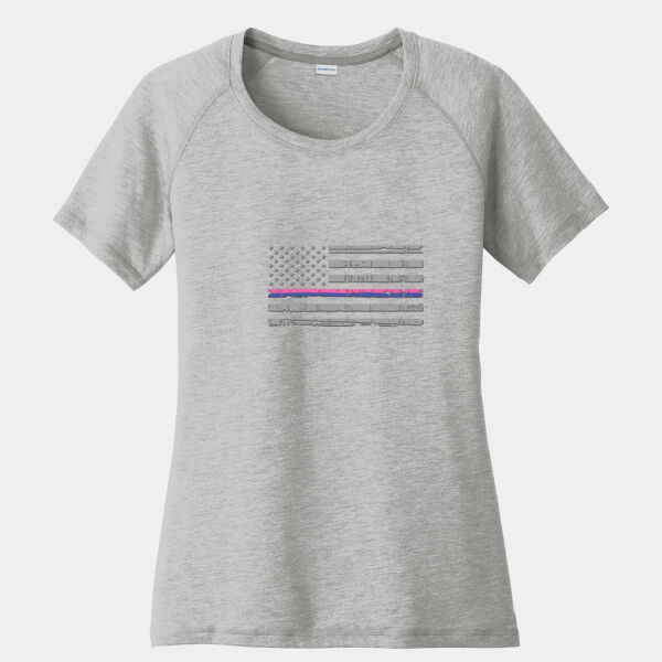 Women's Blue-Pink Line Distressed Flag on Soft Tri-Blend Scoop Neck Tee Thumbnail