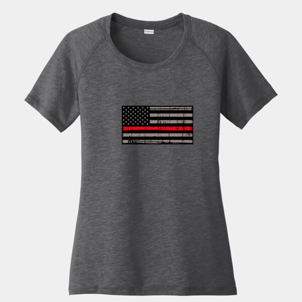 Thin Red Line Flag Image on Women's Tri-Blend Scoop Neck T-shirt Thumbnail