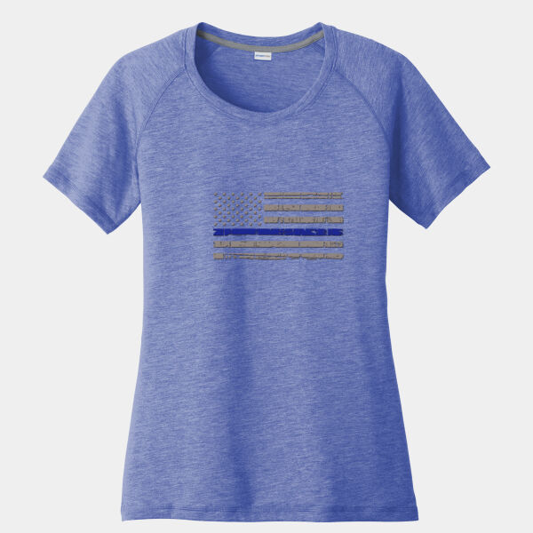Thin Blue Line Flag on Women's Tri-Blend Soft Scoop Neck Shirt Thumbnail