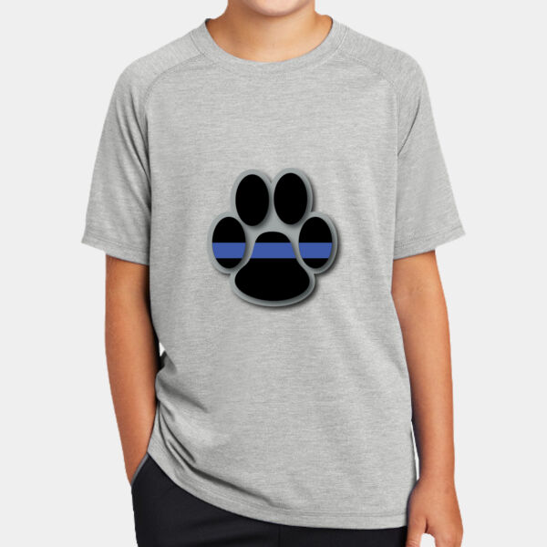 Youth Blue Line K9 Police Dog Paw on Heather Cool Dri T-shirt Thumbnail
