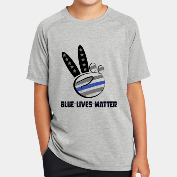 Youth Peace Hands with Blue Lives Matter on Soft Dri-Fit T-shirt Thumbnail
