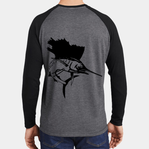 Mens Dri-fit Long Sleeve Fishing shirt with a Marlin Image on the back Thumbnail