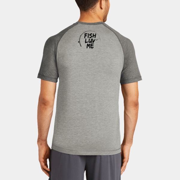 Mens Tri-Blend Wicking Raglan Short Sleeve Fishing shirt with a Tarpon Image on the back Thumbnail