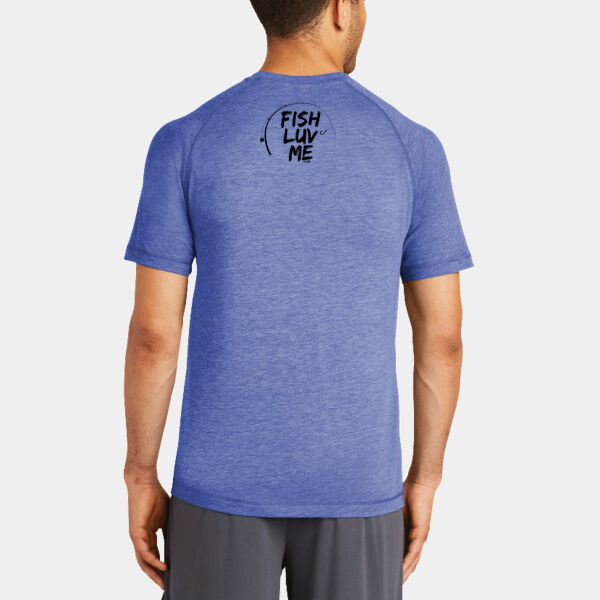 Mens Tri-Blend Wicking Raglan Short Sleeve Fishing shirt with a Yellow Fin Tuna Image on the back Thumbnail