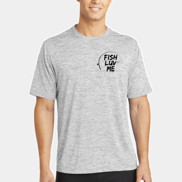 Mens Tri-Blend Wicking Raglan Short Sleeve Fishing shirt with a Yellow Fin Tuna Image on the back Thumbnail