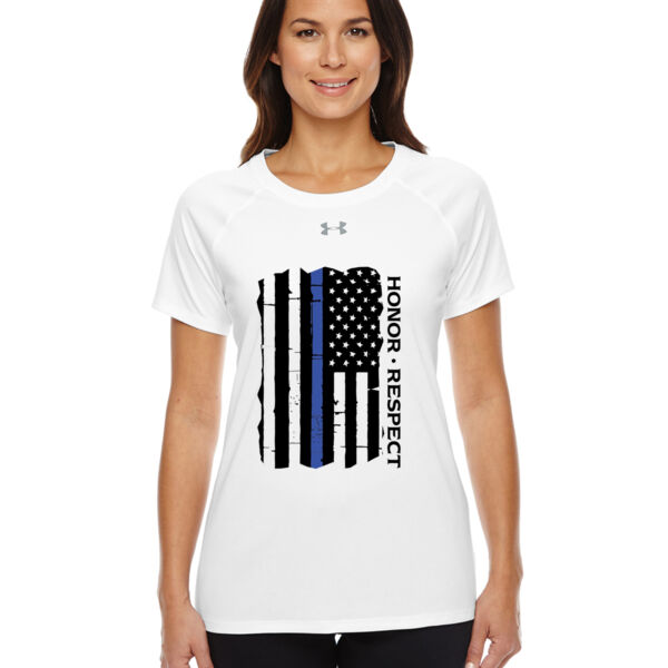 Ladies Soft Feel Tee with Honor Respect Blue Line Flag Thumbnail