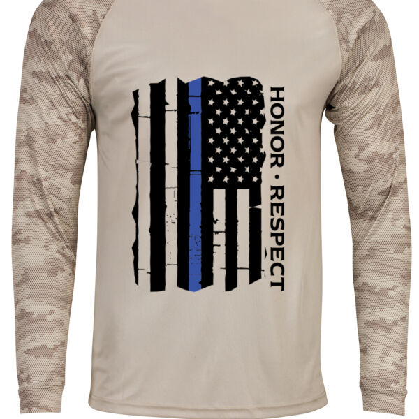 Mens Honor Respect Blue Line Flag on Camo Long Sleeves Thumbnail