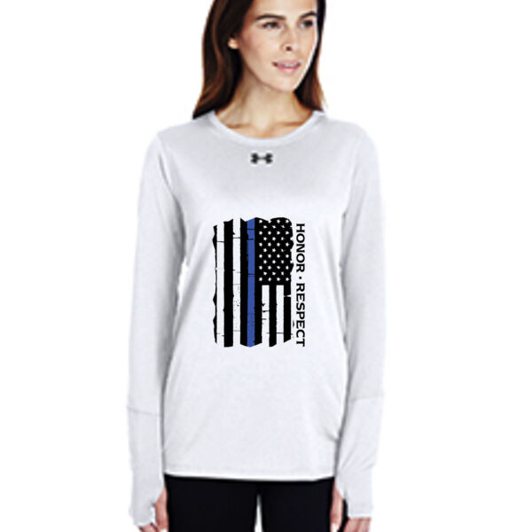 Ladies Soft Feel Tee with Honor Respect Blue Line Flag Thumbnail