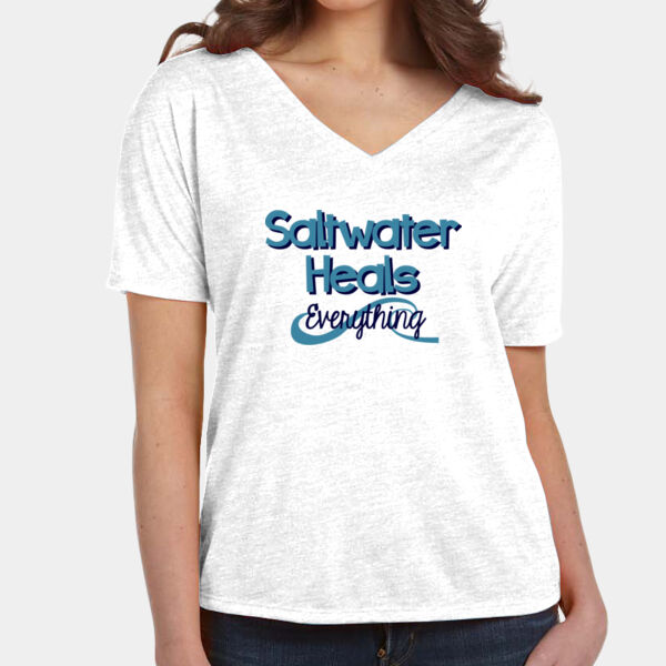 Ladies Slouchy V-Neck Saltwater Heals Everything - Beach Shirt Thumbnail