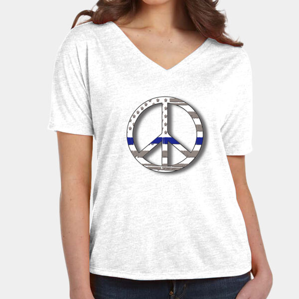 Ladies Relaxed V-Neck T-Shirt - Thin Blue Line Peace Symbol Thumbnail