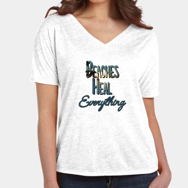 Beaches Heal Everything Design on Ladies' Slouchy V-Neck Shirt Thumbnail