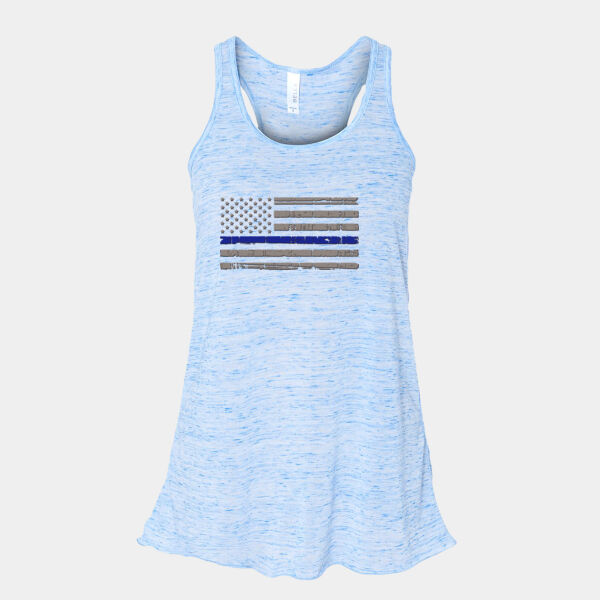 Thin Blue Line Flag on Ladies Light Flowy Racerback Tank Thumbnail