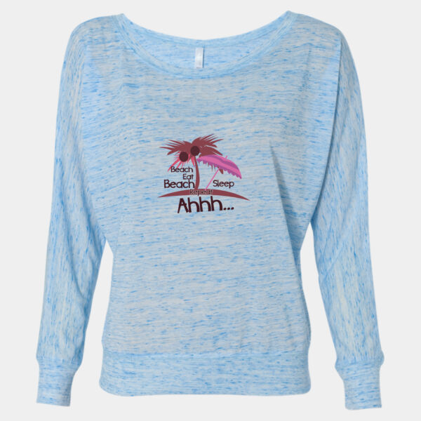 Beach, Eat, Sleep Design on Ladies Flowy Long Sleeve T-Shirt Thumbnail