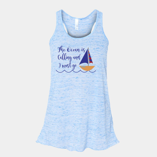Women's The Ocean Is Calling Design on a Soft Flowy Racerback Tank Thumbnail