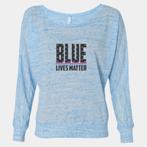 Blue Lives Matter Breast Cancer Design on Women's Flowy Long Sleeve T-Shirt Thumbnail