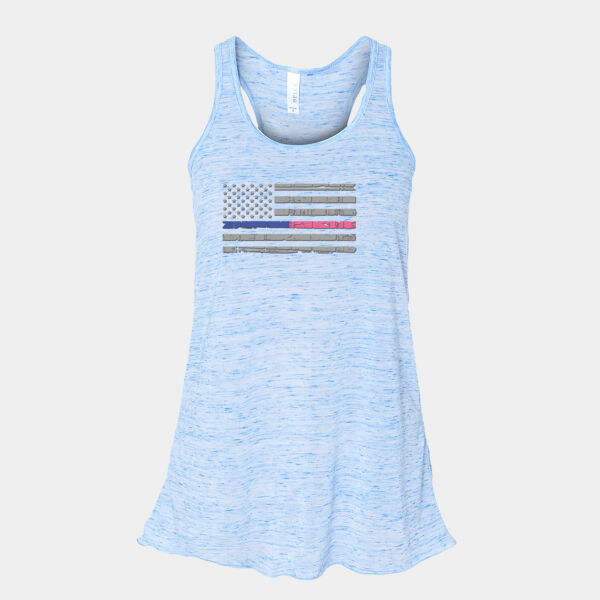 Thin Blue Line Breast Cancer Flag Design on Ladies Flowy Racerback Tank Thumbnail