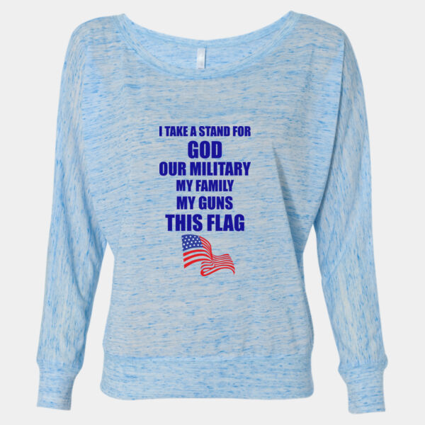 Women's Patriotic I Take a Stand Design on Long Sleeve Soft Flowy T-Shirt Thumbnail